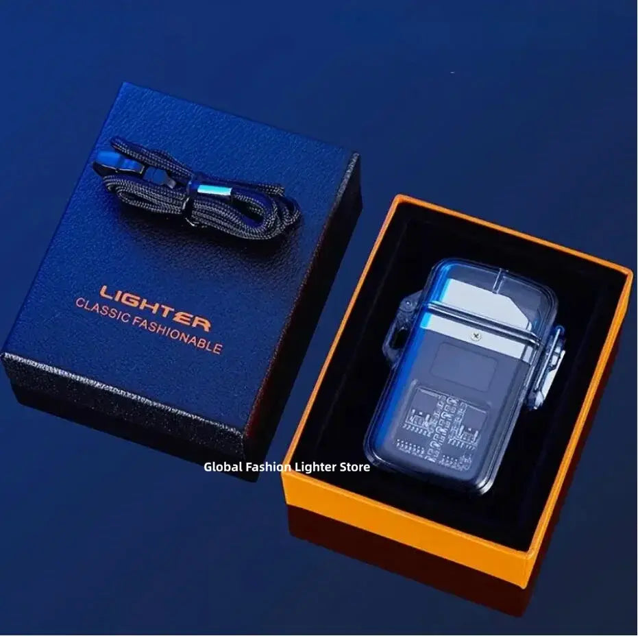 Waterproof And Windproof USB Rechargeable Dual Arc Plasma Pulse Lighter Flameless Battery Display Electric Lighter High-End Gift